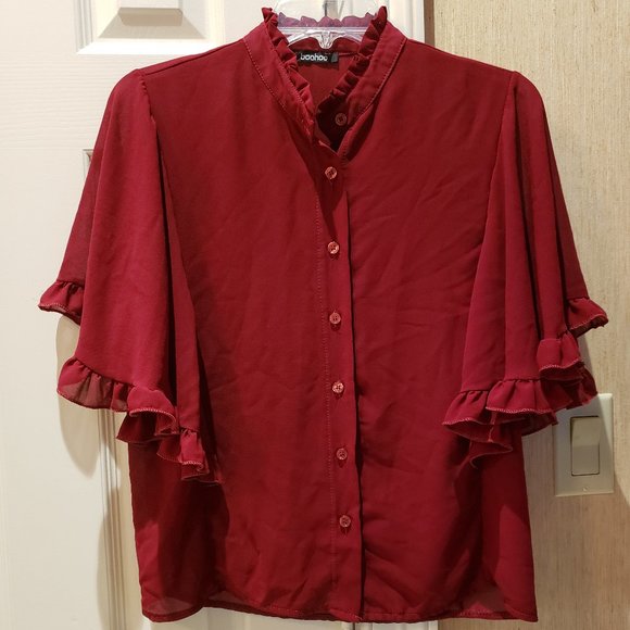 Boohoo Burgundy Blouse - Size 10 - Made in Italy - Picture 2 of 3